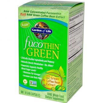 Жиросжигатель, FucoThin Green, Garden of Life, бурые водоросли и зеленый кофе, 90 капсул