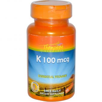 Вітамін К, Vitamin K, Thompson, 100 мкг, 30 капсул