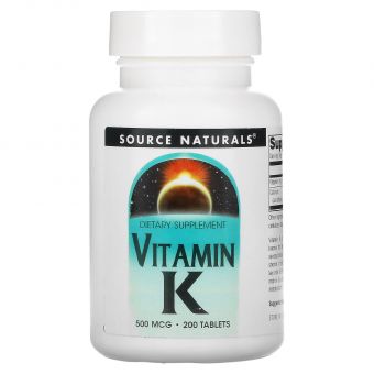 Витамин К, Vitamin K, Source Naturals, 500 мкг, 200 таблеток