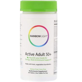 Мультивитамины 50+, Поддержка мозговой деятельности и иммунитета, Active Adult, Rainbow Light, 90 таблеток