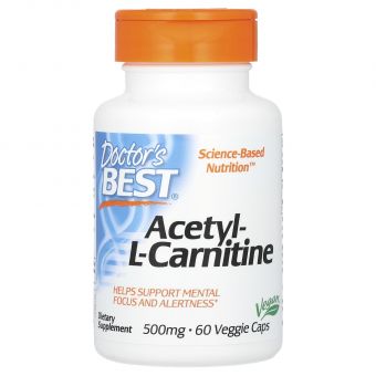 Ацетил карнитин, Acetyl-L-Carnitine, Doctor's Best, 1000 мг, 60 веганских капсул (500 мг в капсуле)