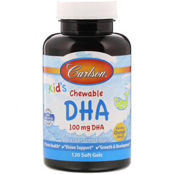 Рыбий жир для детей, Kids Chewable DHA, Carlson, апельсин, 120 капсул