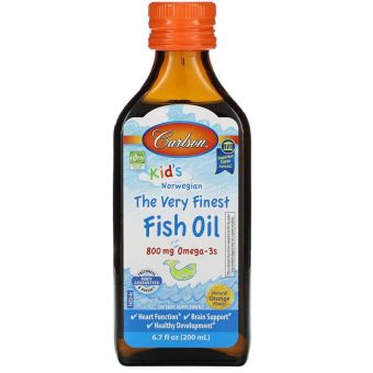 Рыбий жир для детей, Fish Oil, Carlson, норвежский, апельсин, 200 мл