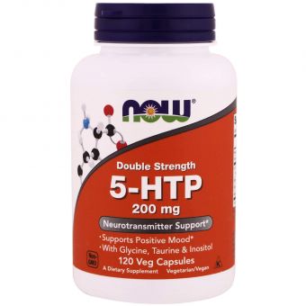 5-HTP, 5-гидрокситриптофан, 5-HTP, Now Foods, двойная сила, 200 мг, 120 вегетарианских капсул