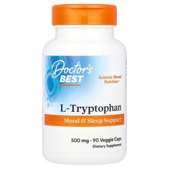 Триптофан, L-Tryptophan, Doctor's Best, 500 мг, 90 веганских капсул