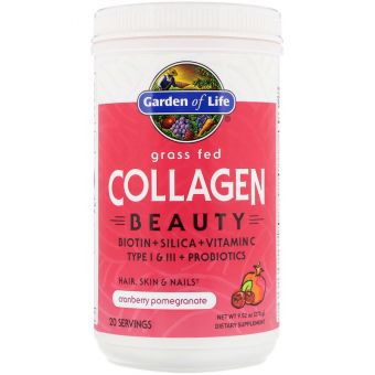 Пептиды коллагена, Grass Fed Collagen Beauty, Garden of Life, гранат + клюква, порошок, 270 г