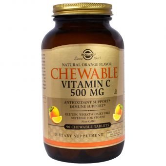 Вітамін С жувальний, Chewable Vitamin C, Solgar, апельсин, 500 мг, 90 таблеток