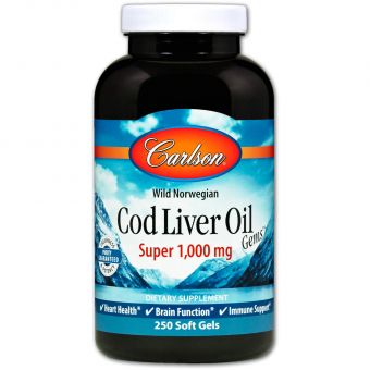 Рыбий жир из печени трески, Cod Liver Oil, Carlson, норвежский, 1000 мг, 250 капсул