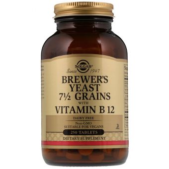 Пивные дрожжи с витамином B12, Brewer's Yeast with Vitamin B12, Solgar, 250 таблеток