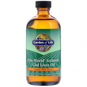 Рыбий жир из печени трески, Cod Liver Oil, Garden of Life, вкус лимона и мяты, 236 мл