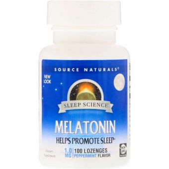 Мелатонин, Melatonin, Source Naturals, мята, 1 мг, 100 леденцов