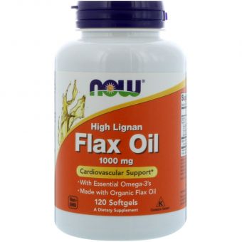 Льняное масло,  Flax Oil, Now Foods, с высоким содержанием лигнанов, 1000 мг, 120 гелевых капсул 