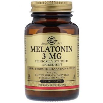 Мелатонін, Melatonin, Solgar, 3 мг, 120  таблеток для розжовування 