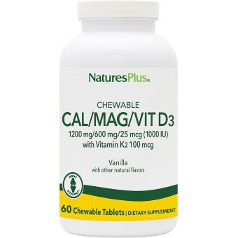  Жевательный кальций, Cal/Mag/Vit D3, Nature's Plus, вкус ванили, 60 жевательных таблеток