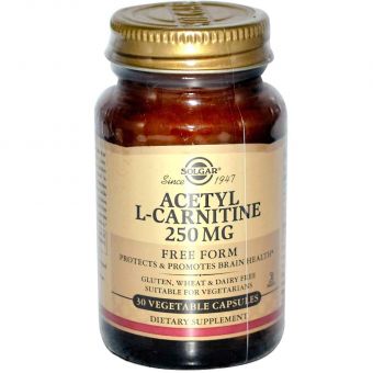 Ацетил L-карнитин, Acetyl-L-Carnitine, Solgar, 250 мг, 30 вегетарианских капсул