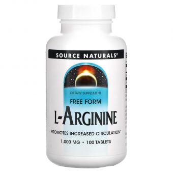 Аргинин, L-Arginine, Source Naturals, свободная форма, 1000 мг, 100 таблеток