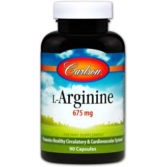 Аргінін, L-Arginine, Carlson, 675 мг, 90 капсул.