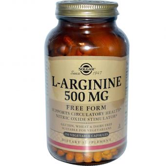 Аргинин, L-Arginine, Solgar, свободная форма, 500 мг, 250 вегетарианских капсул