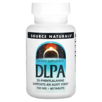 DL-фенілаланін, DLPA, Source Naturals, 750 мг, 60 таблеток.