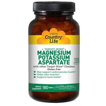 Магний и калий аспартат, Magnesium Potassium, Country Life, 180 таблеток