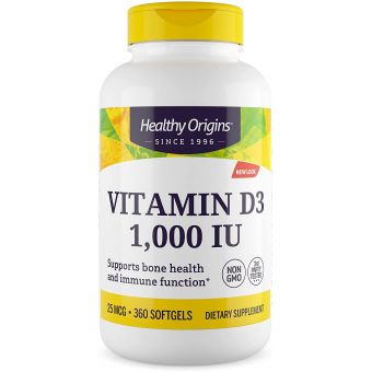 Витамин Д3, Vitamin D3, Healthy Origins, 1000 МЕ, 360 капсул