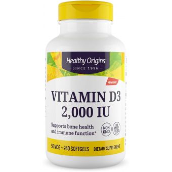 Витамин Д3, Vitamin D3, Healthy Origins, 2000 МЕ, 240 капсул