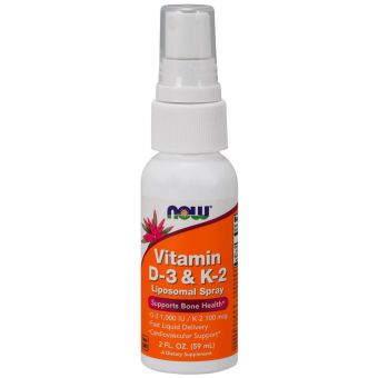 Витамин Д3 и К2, Vitamin D-3 & K-2, Now Foods, липосомальный спрей, 60 мл