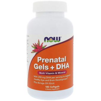 Витамины для беременных с рыбьим жиром, Prenatal Gels + DHA, Now Foods, 180 капсул