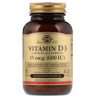 Вітамін D3 (холекальциферол), Vitamin D3, Solgar, 15 мкг (600 МЕ), 120 вегетаріанських капсул