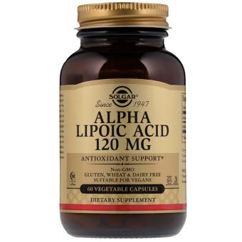 Альфа-липоевая кислота, Alpha Lipoic Acid, Solgar, 120 мг, 60 вегетарианских капсул