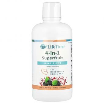 Нони, Мангостин, Годжи, Асаи, Acai, Mangosteen, Noni & Goji, Life Time Vitamins, смесь соков суперфруктов 4 в 1, 946 мл