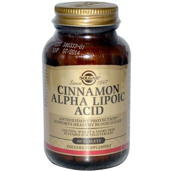 Альфа-липоевая кислота и корица, Cinnamon Alpha-Lipoic Acid, Solgar, 60 таблеток