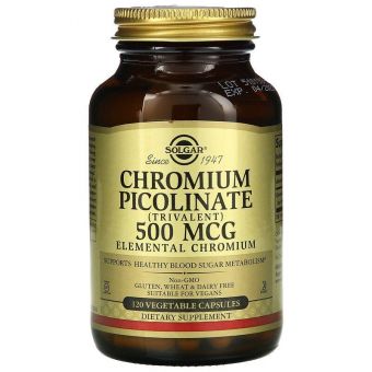 Хром пиколинат, Chromium Picolinate, Solgar, 500 мкг, 120 вегетарианских капсул