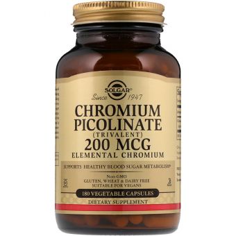 Хром пиколинат, Chromium Picolinate, Solgar, 200 мкг, 180 вегетарианских капсул