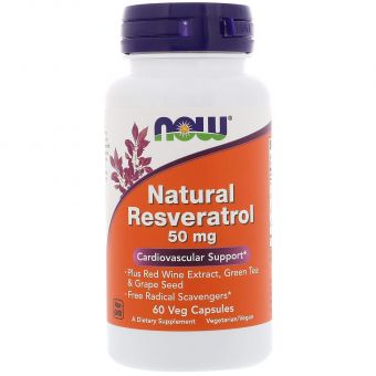 Ресвератрол (Resveratrol), Now Foods, натуральный, 50 мг, 60 вегетарианских капсул 