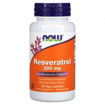 Ресвератрол (Resveratrol), Now Foods, 200 мг, 60 вегетарианских капсул