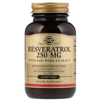 Ресвератрол (Resveratrol), Solgar, 250 мг, 30 капсул