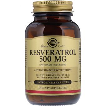 Ресвератрол (Resveratrol), Solgar, 500 мг, 30 вегетарианских капсул