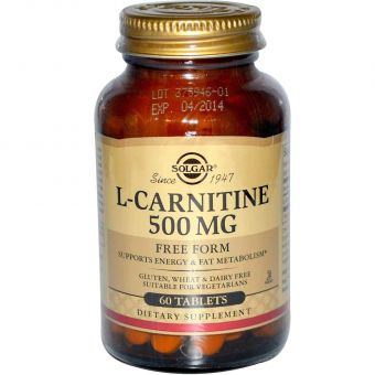 Карнітин (L-Carnitine), Solgar, вільна форма, 500 мг, 60 таблеток