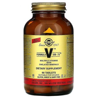 Мультивитамины и хелатные минералы, Formula V, VM-75, Solgar, 90 таблеток