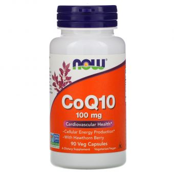 Коэнзим Q10 (CoQ10), Now Foods, с ягодами боярышника, 100 мг, 90 капсул