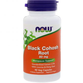 Корень клопогона кистевидного с лакрицей и дягилем, Black Cohosh Root, Now Foods, 80 мг,  90 вегетарианских капсул