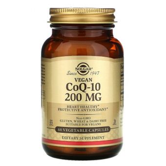 Коэнзим Q10, Vegan CoQ-10, Solgar, 200 мг, 60 вегетарианских капсул