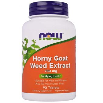 Горянка с макой (Horny Goat Weed), Now Foods, экстракт, 750 мг, 90 таблеток