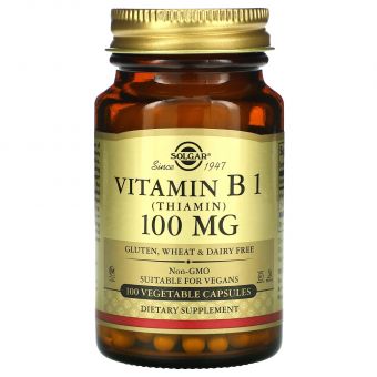 Витамин B1 (тиамин), Vitamin B1, Solgar, 100 мг, 100 вегетарианских капсул 