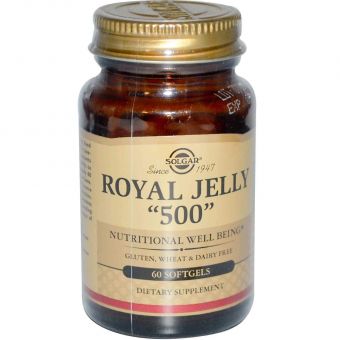 Маточное молочко, Royal Jelly, Solgar, "500", 60 гелевых капсул