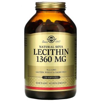 Лецитин соевый, Soya Lecithin, Solgar, натуральный, 1360 мг, 250 гелевых капсул