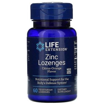 Оксид цинка, леденцы, Zinc, Life Extension, апельсиновый вкус, 60 конфет 