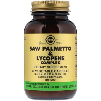 Со Пальметто c ликопином,  Saw Palmetto & Lycopene, Solgar, комплекс, 50 капсул