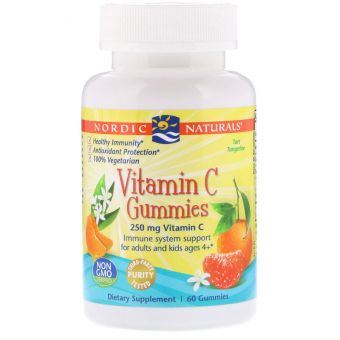 Витамин С жевательный, Vitamin C Gummies, Nordic Naturals, мандарин, 250 мг, 60 конфет